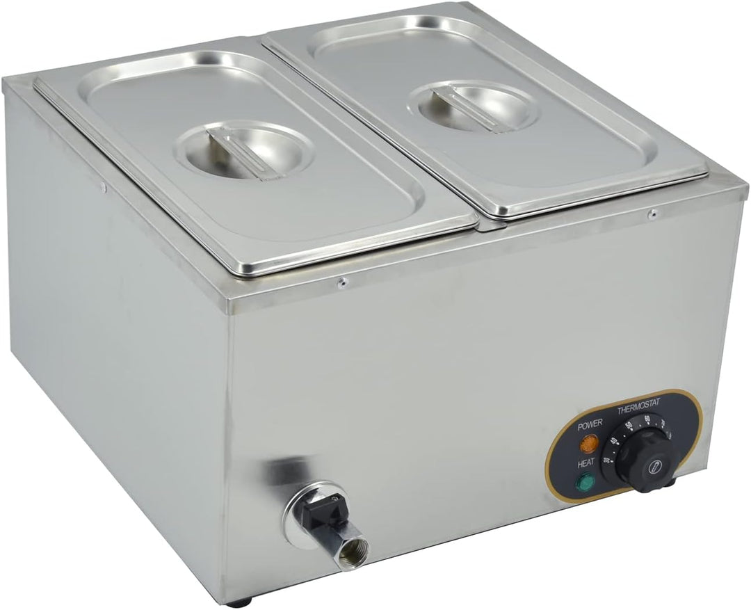 Elektrische Speisenwärmer Bain Marie Gastro GN-Behältern 1/3 * 2 Warmhalter Edelstahl mit Ablaufhahn