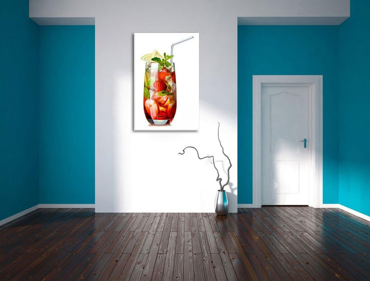 Leckerer Erdbeercocktail mit Zitrone und Minze Format: 100x70 auf Leinwand, XXL riesige Bilder ferti