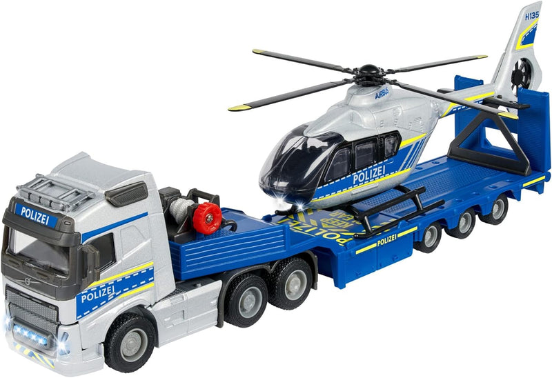 Majorette - Volvo Polizei-Transporter FH-16 (35 cm) – LKW mit Auflieger und Airbus Hubschrauber (25,