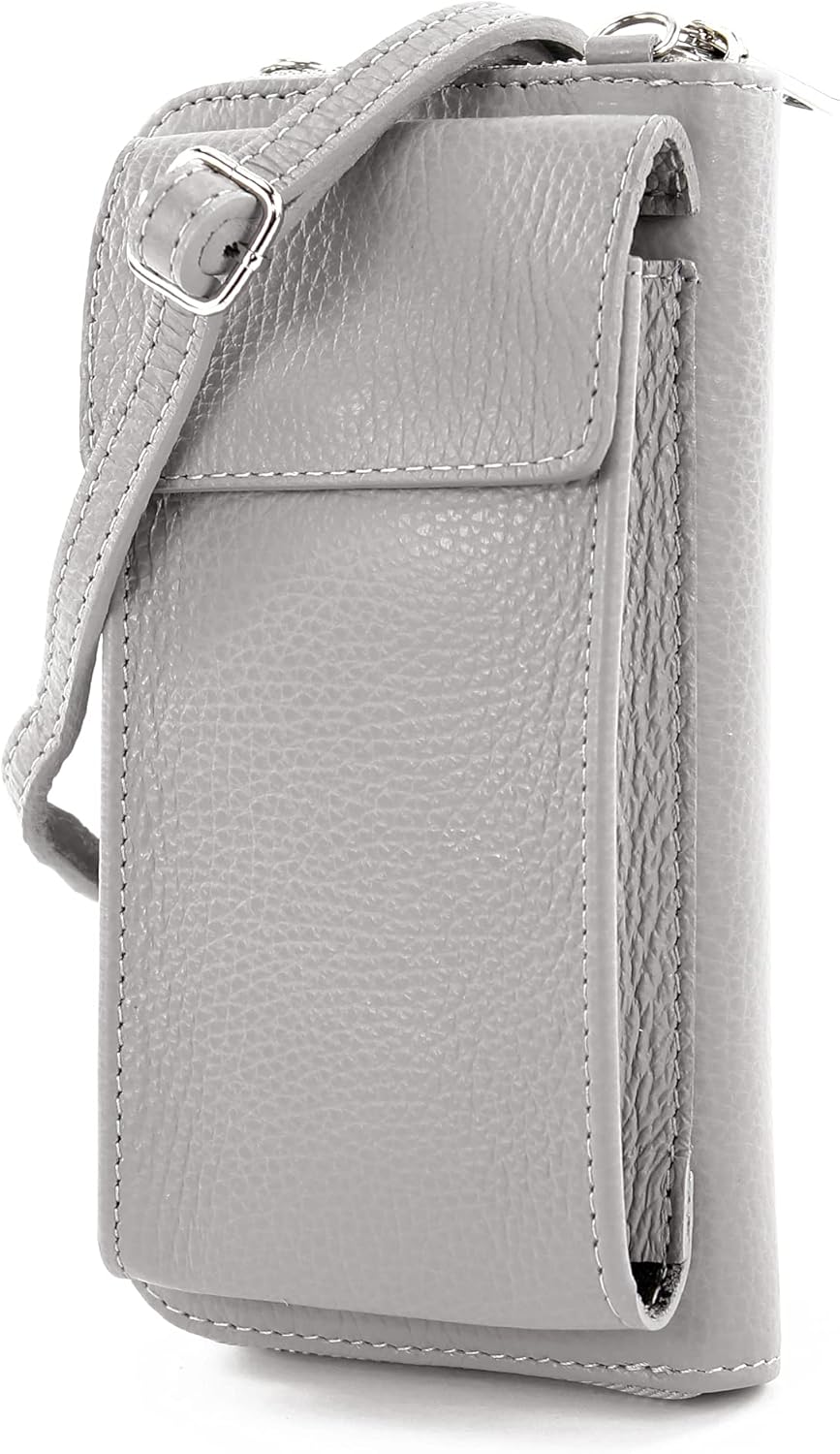 modamoda de - P06 - ital. Damen Umhängetasche Geldbörse Handytasche Leder Telegrau, Telegrau