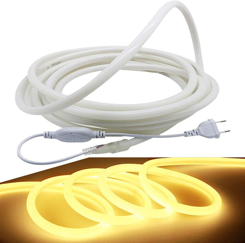 FOLGEMIR 20m Neon Seil Strip Rund, 360° Lumineszenz Warmweiss, LED flexibler Streifen ohne Lichtpunk