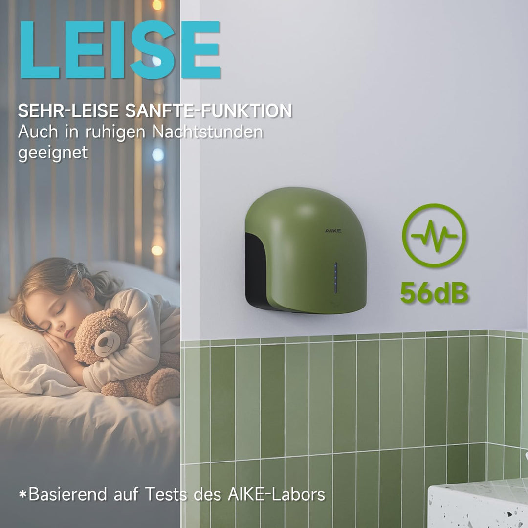 AIKE GentleAir Warmluft Handtrockner, Leise für Zuhause & Bäder, AC220V-240V, Wald Grün, Wald Gr