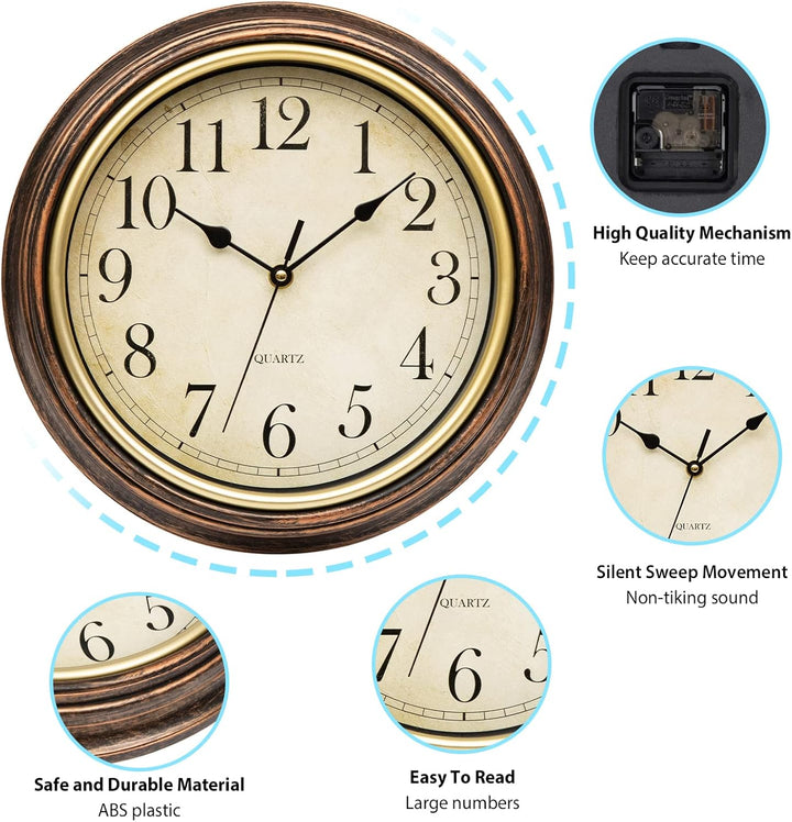 Wanduhr Ohne TickgeräUsche Lautlos Vintage 30cm Quarz Gross Batterie Betriebene Einfach zu Lesen für