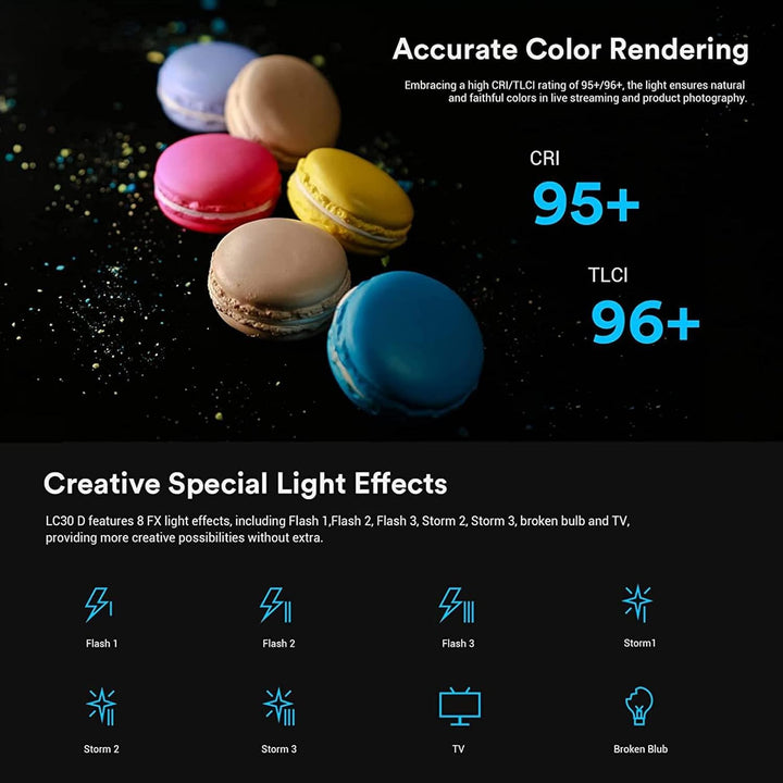 Godox LC30D LED Videoleuchte Litemons Tischplatte mit 5600K 33W 35800 LUX@0.5m CRI 95+/TLCl 96+ 8 Vo