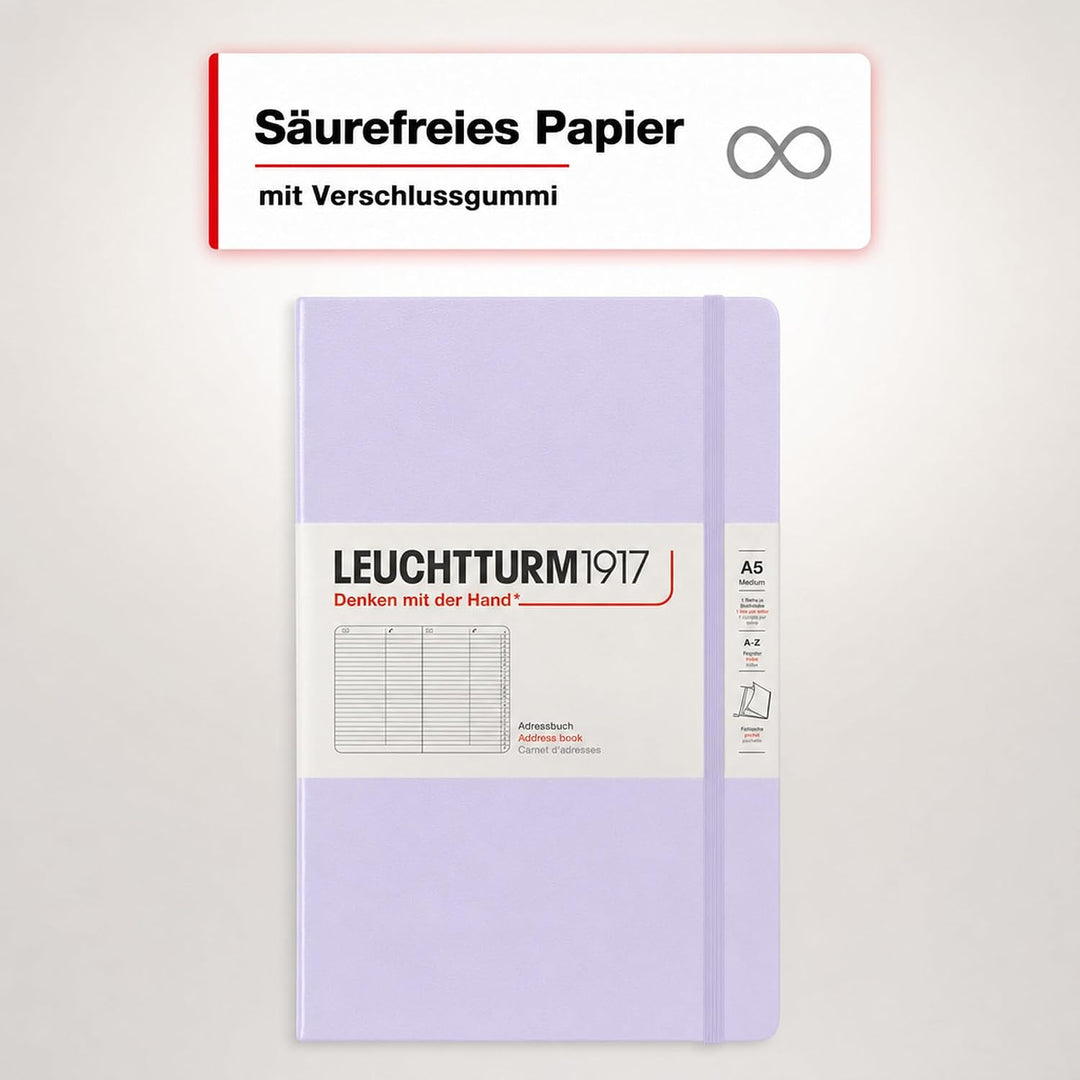 LEUCHTTURM1917 370359 Adressbuch Medium (A5), Hardcover, Lilac Lilac Medium (A5), Lilac Medium (A5)