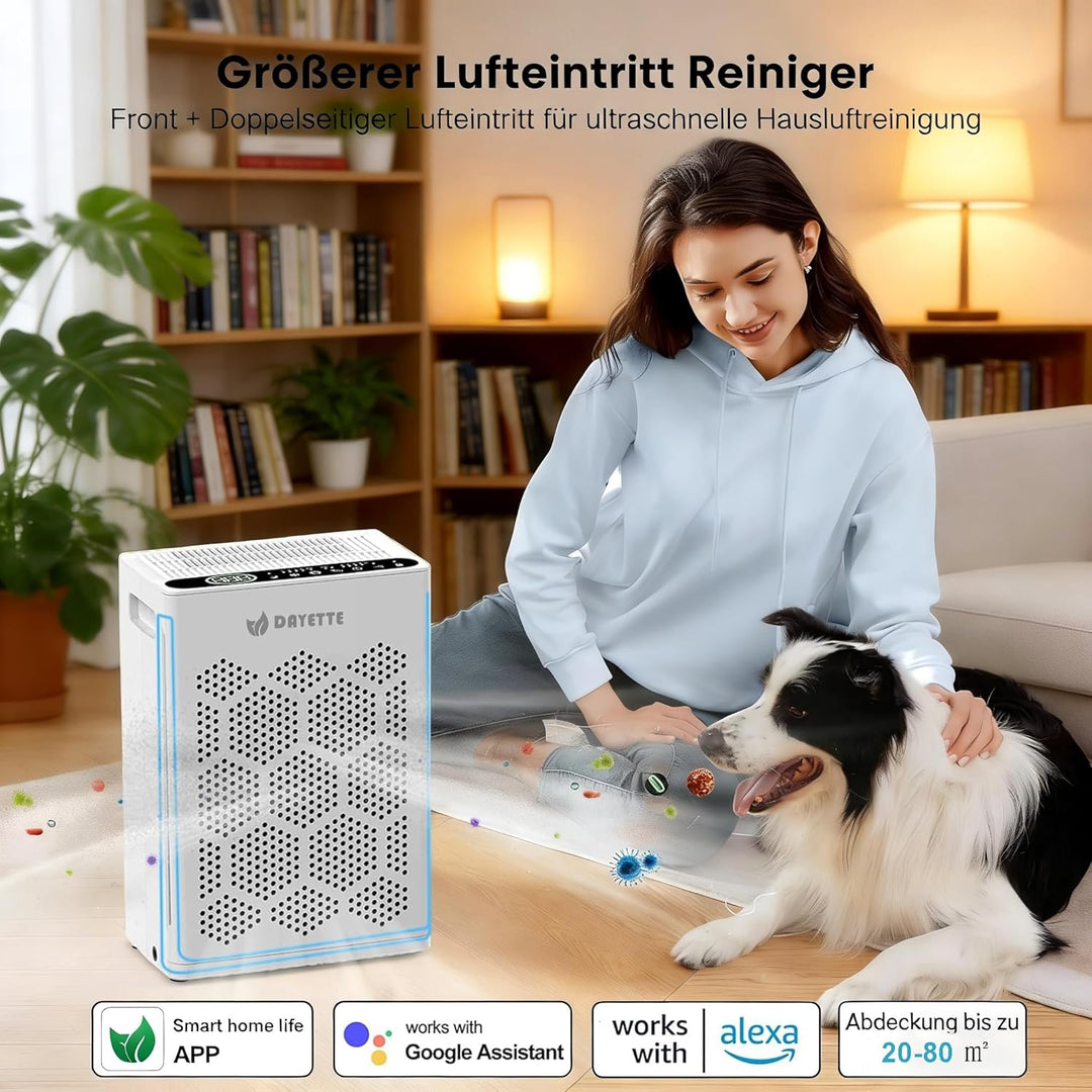 Luftreiniger für Allergiker, Wohnung und Raucherzimmer, mit HEPA 14-Filtern gegen Tierhaare, Schimme