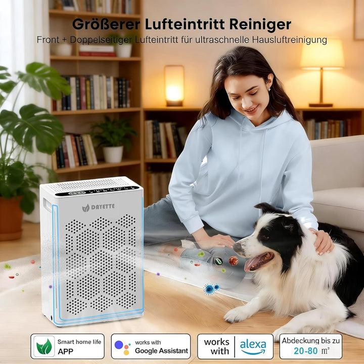 Luftreiniger für Allergiker, Wohnung und Raucherzimmer, mit HEPA 14-Filtern gegen Tierhaare, Schimme