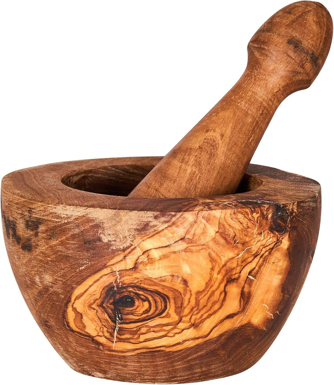 levandeo Mörser H6cm Olivenholz Holzmörser Stössel Wie gegriffen Holz Gewürzmühle Küche Natur Unikat