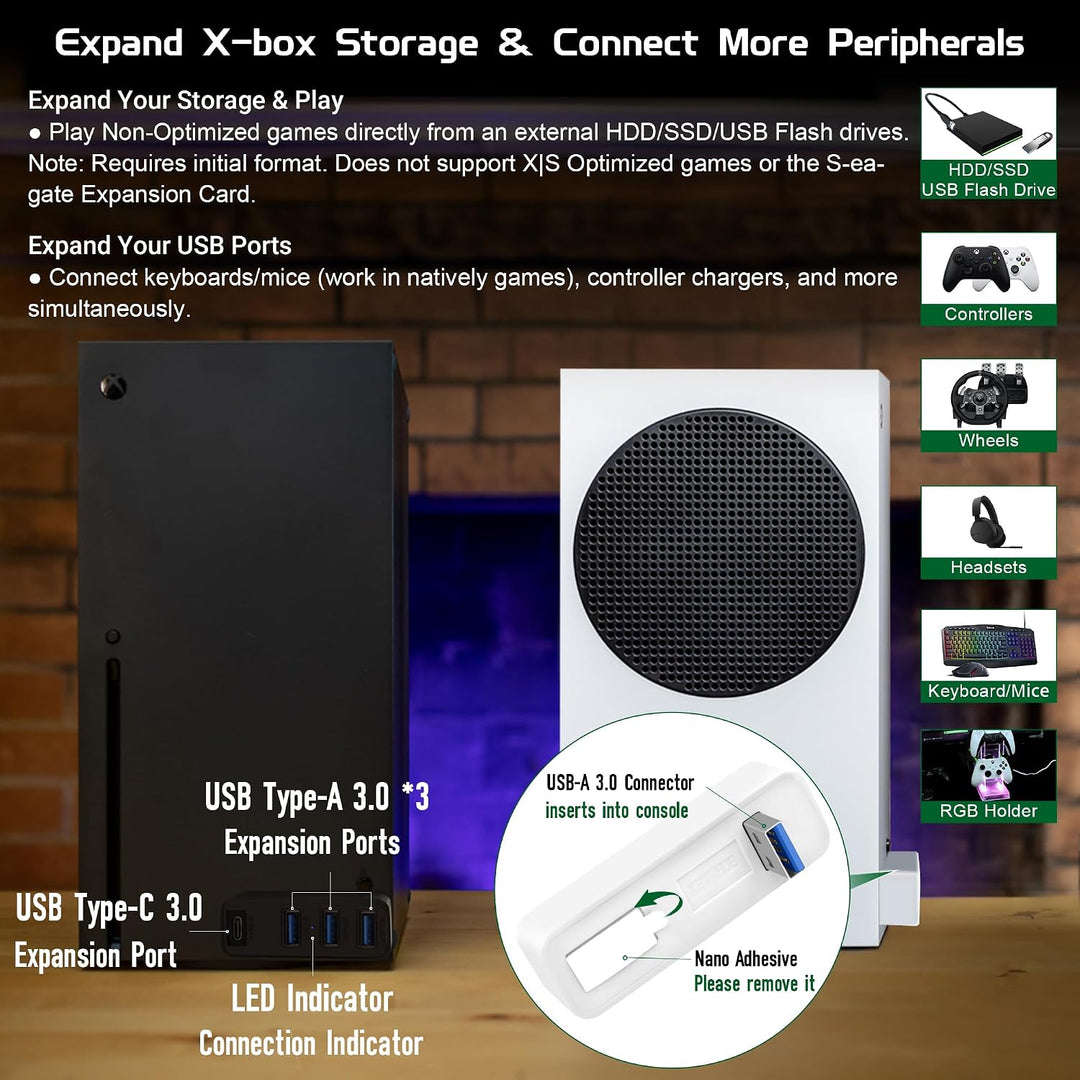 3.0 USB-Hub für Xbox Series X &amp; S, Joso 4-Port-USB-Erweiterung mit Typ-C, kompatibel mit Xbox Series