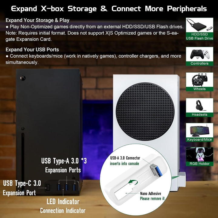3.0 USB-Hub für Xbox Series X &amp; S, Joso 4-Port-USB-Erweiterung mit Typ-C, kompatibel mit Xbox Series