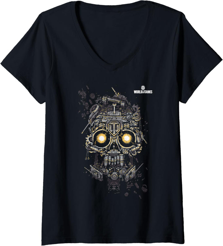 World of Tanks Halloween Panzerschädel T-Shirt mit V-Ausschnitt
