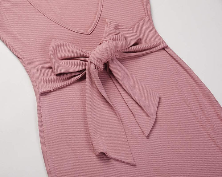 ANEWISH Sommerkleid Damen Einfarbig Westenkleid Kleid U-Ausschnitt Gürtel Kleid Kleider Elegant Früh