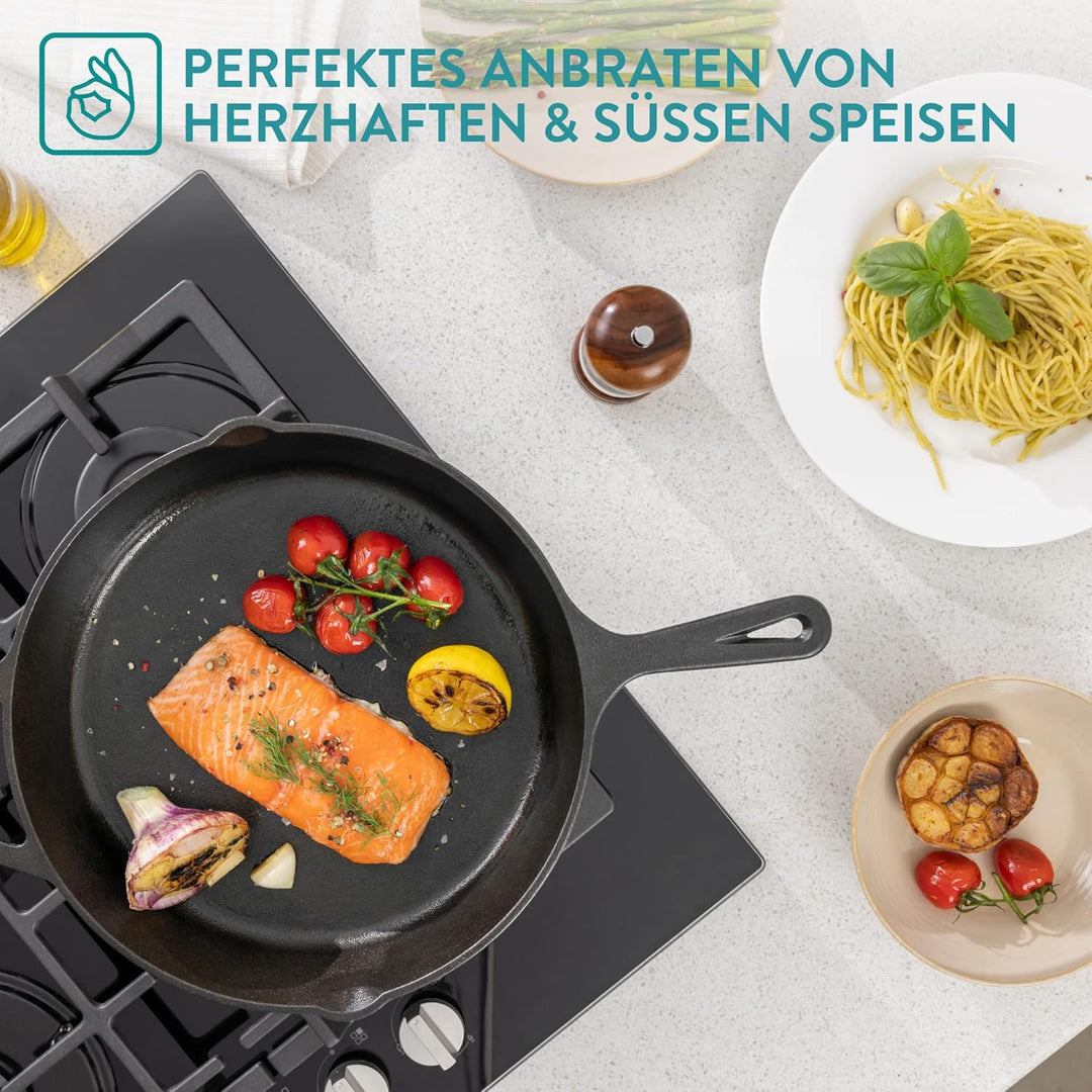 Navaris Gusseisenpfanne - 30cm Eingebrannte Pfanne Gusseisen Induktion, Cast Iron Pan, Gusspfanne, G