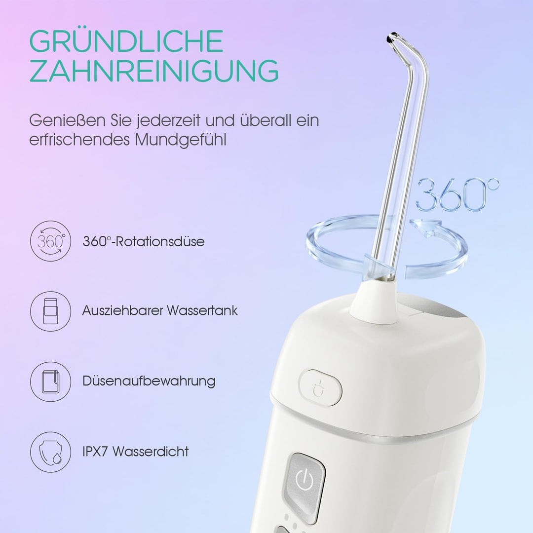 VOYOR-HEALTH Mini Tragbar Munddusche Kabellos, Elektrisch Mundduschen IPX7 Wasserdicht, Wiederauflad