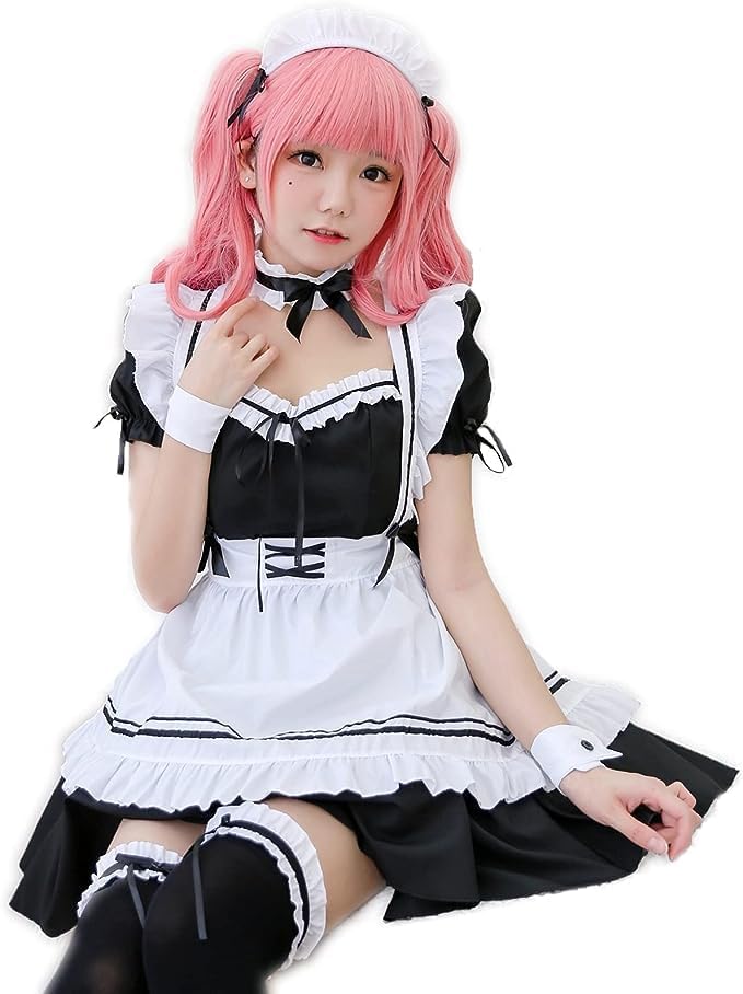 CarolynDesign Japanisches Anime Sissy Maid Dress Anime French Maid Schürze Kostümset Schwarz M, Schw