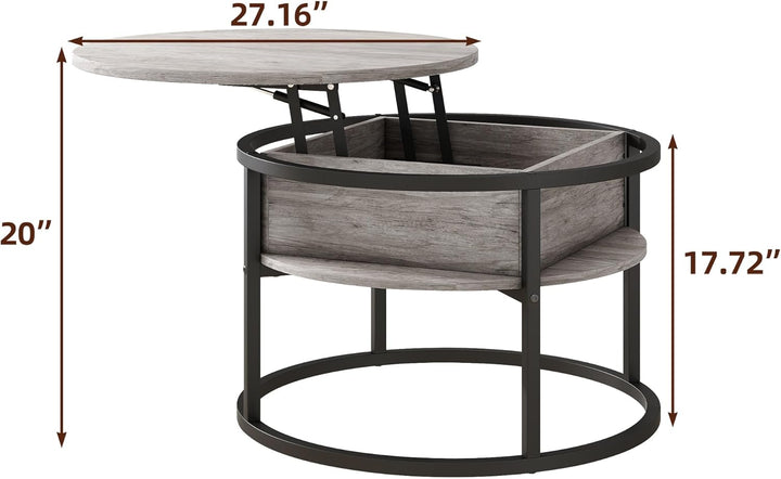 HOJINLINERO Couchtisch Rund,Couchtisch Höhenverstellbar,Wohnzimmertisch mit Verstecktem Stauraum,mit