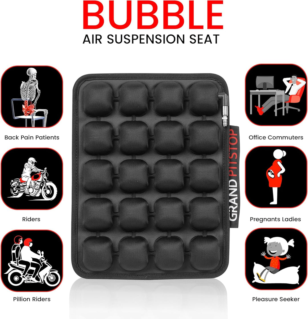 GRAND PITSTOP Motorcycle Air Seat Cushion with Inflatable Bubble Air Pads with Breathable Mesh Cover