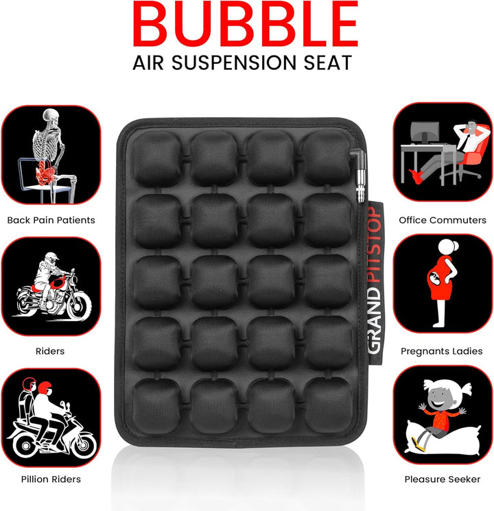 GRAND PITSTOP Motorcycle Air Seat Cushion with Inflatable Bubble Air Pads with Breathable Mesh Cover