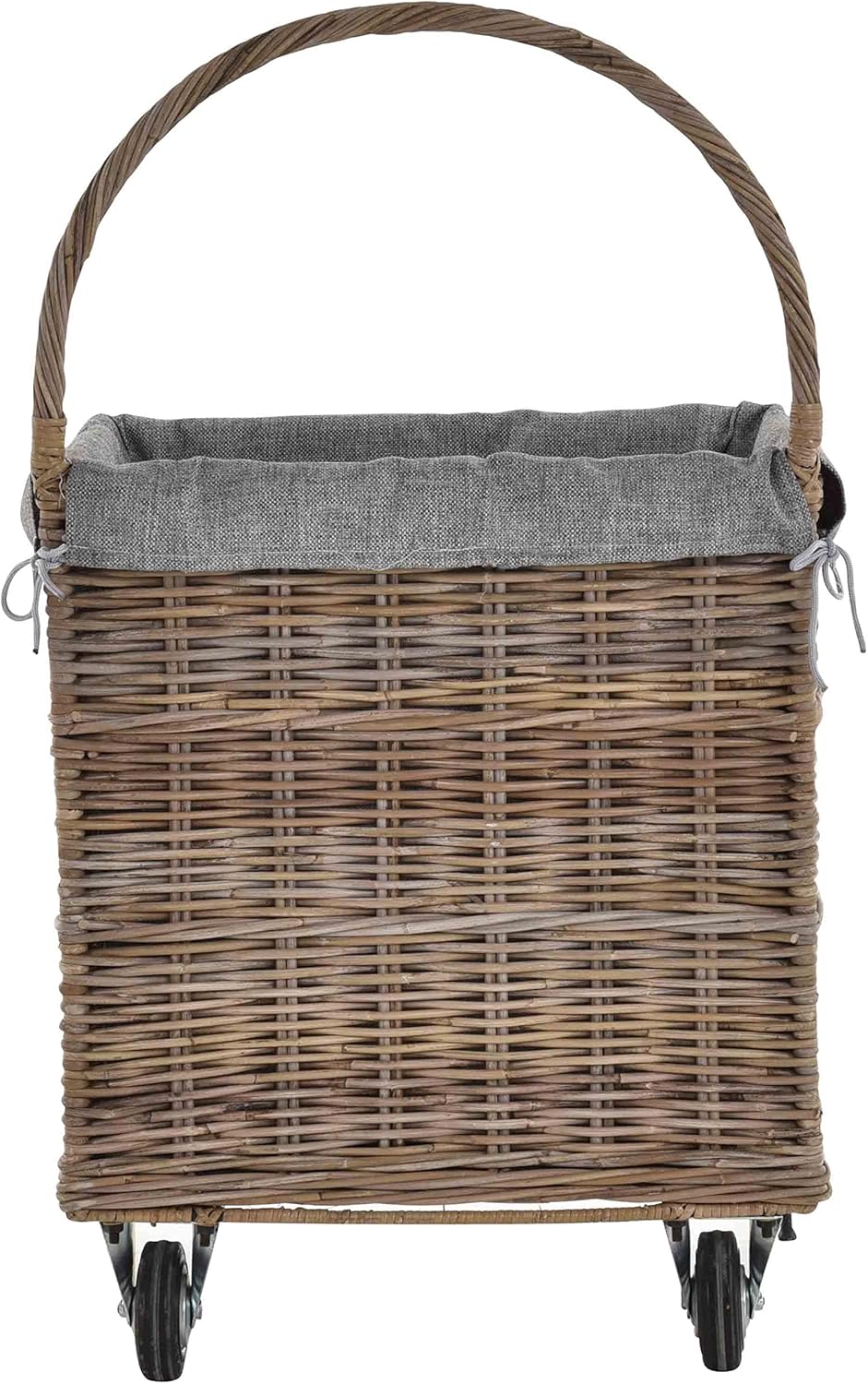Holzwagen/Kaminholzwagen aus Rattan-Naturrohr/Stabiler Eisenrahmen / 54x44x95 mit Stoffinlett