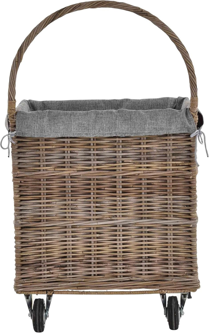 Holzwagen/Kaminholzwagen aus Rattan-Naturrohr/Stabiler Eisenrahmen / 54x44x95 mit Stoffinlett