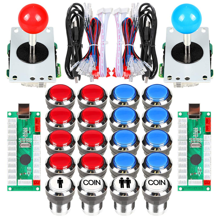 Fosiya 2 Spieler Arcade Joystick LED-Chrom-Drucktasten für PC MAME Raspberry Pi Video-Spiele Arcade