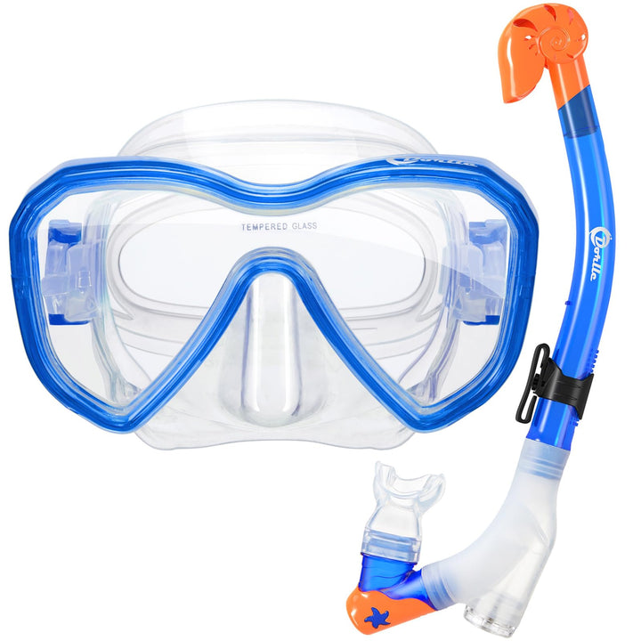Dorlle Kinder Schnorchelset Tauchset Schnorchelmaske mit 3-Kanal Premium Dry Schnorchel und Anti-Lec