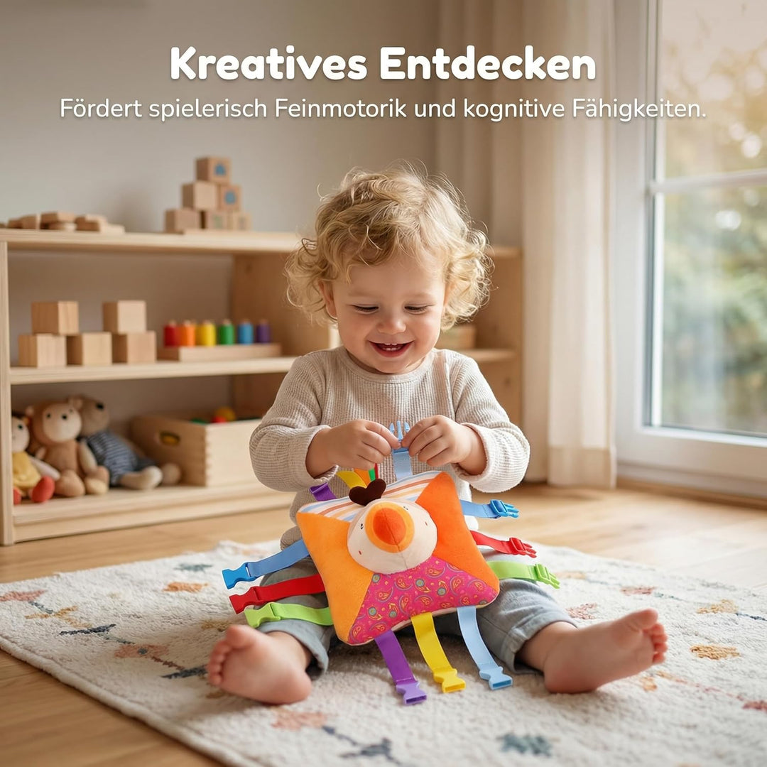 Amagogo Montessori Plüsch Busy Board Schnalle Spielzeug - Activity Board mit 6 Schnallen, Weich & Si