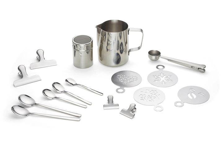 Echtwerk Kaffeezubehör-Set, 23-tlg, Milchschaumkännchen 600 ml, Kakaostreuer, 4x Espresso-, 4x Cappu