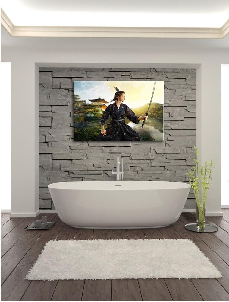 Pixxprint Samurai-Kriegerin Schnee als Leinwandbild/Grösse: 100x70 cm/Wandbild/Kunstdruck/fertig bes