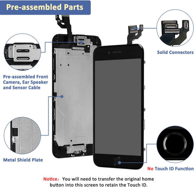 Yodoit Komplett Display für iPhone 6 LCD Bildschirm vormontiert 4.7" Schwarz mit homebutton, Montage