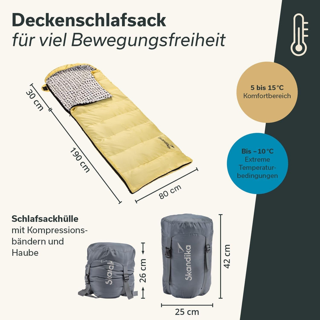 Skandika Deckenschlafsack Iceland Single | Schlafsack Outdoor für Erwachsene, 3 Jahreszeiten mit Bau