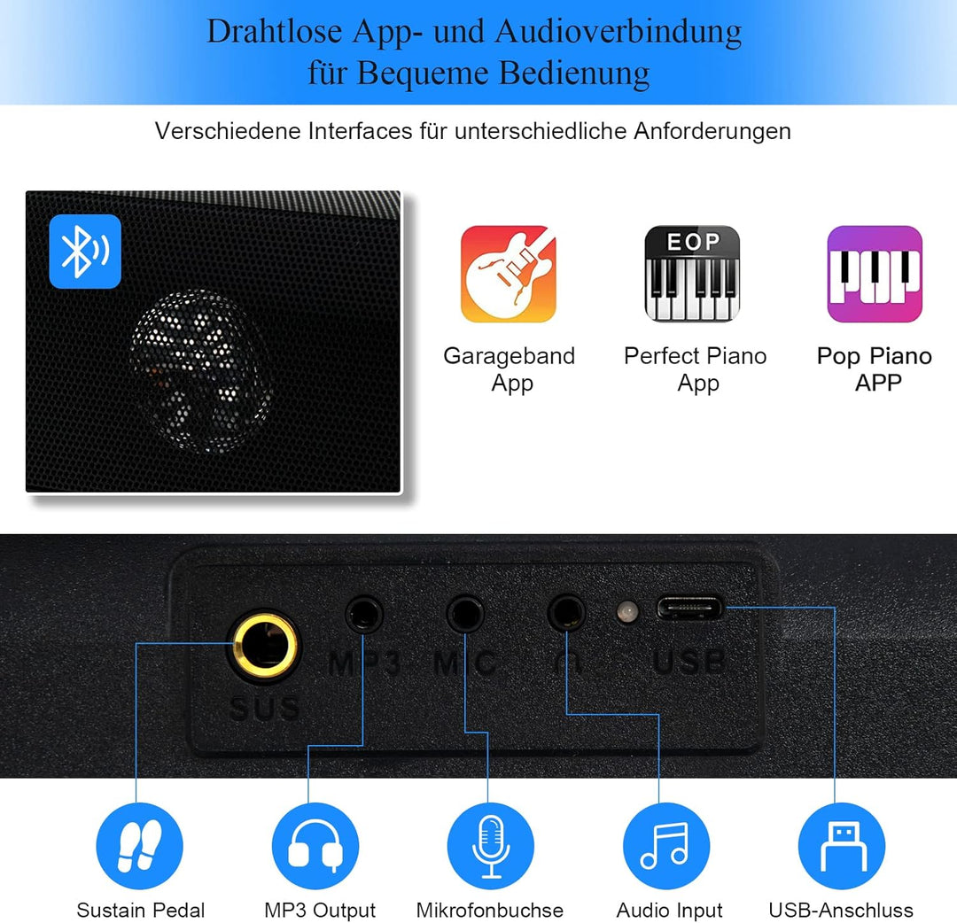 DREAMADE Digital Piano 88 Tasten, Tragbares Keyboard mit Subtain Pedal & 2 Musiknotenhaltern, E Pian