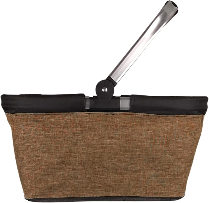 Einkaufskorb faltbar, 20L Tragekorb mit Alurahmen faltbar, Geschenk Einkaufstasche Mama, coffee brau