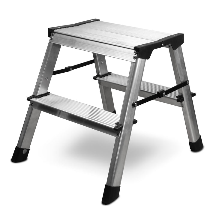 siwitec Alumium-Klapptritt 2 Stufen | Kleine Trittleiter | rutschfeste Standfüsse | 150 kg Traglast