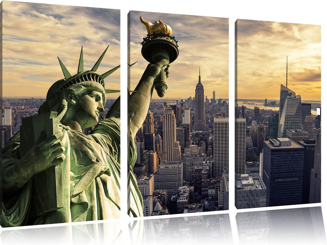 Pixxprint Freiheitsstatue in New York als Leinwandbild/Grösse: 3 Teilig (120x80 cm) cm/Wandbild/Kuns