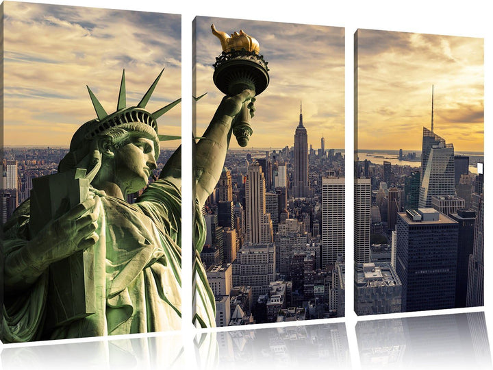 Pixxprint Freiheitsstatue in New York als Leinwandbild/Grösse: 3 Teilig (120x80 cm) cm/Wandbild/Kuns