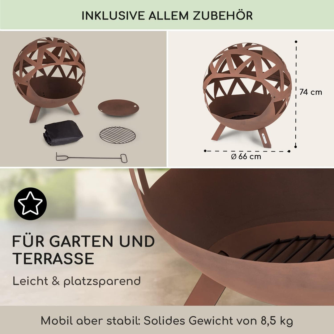 Blumfeldt Feuerschale, Robuste Outdoor Stahl-Feuerschale Gross für Balkon & Camping, Mobile Feuersch