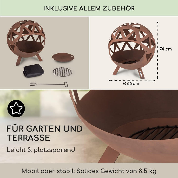 Blumfeldt Feuerschale, Robuste Outdoor Stahl-Feuerschale Gross für Balkon & Camping, Mobile Feuersch