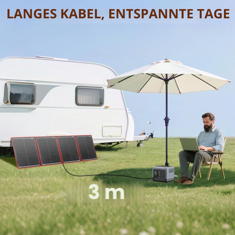 DOKIO 200W 18V Faltbar Solar Panel Kit Monokristallines Mit Solarladeregler Und PV-Kabel (Für 12V Kf