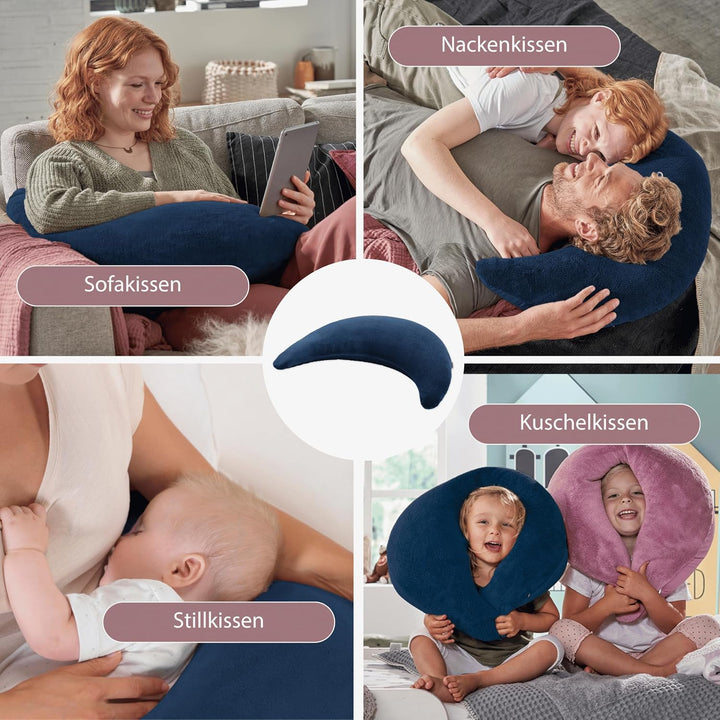 Theraline Plüschmond Stillkissen, Kopfkissen und Nackenkissen mit Perlen, ergonomisches Kissen zum S