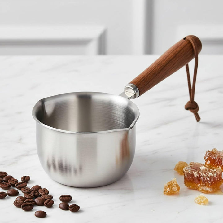 Butterkaffee-Milchwärmer, Edelstahl-Kaffeekanne, Milchwärmer, Topf, Mini-Kochtopf Mit Holzgriff Für