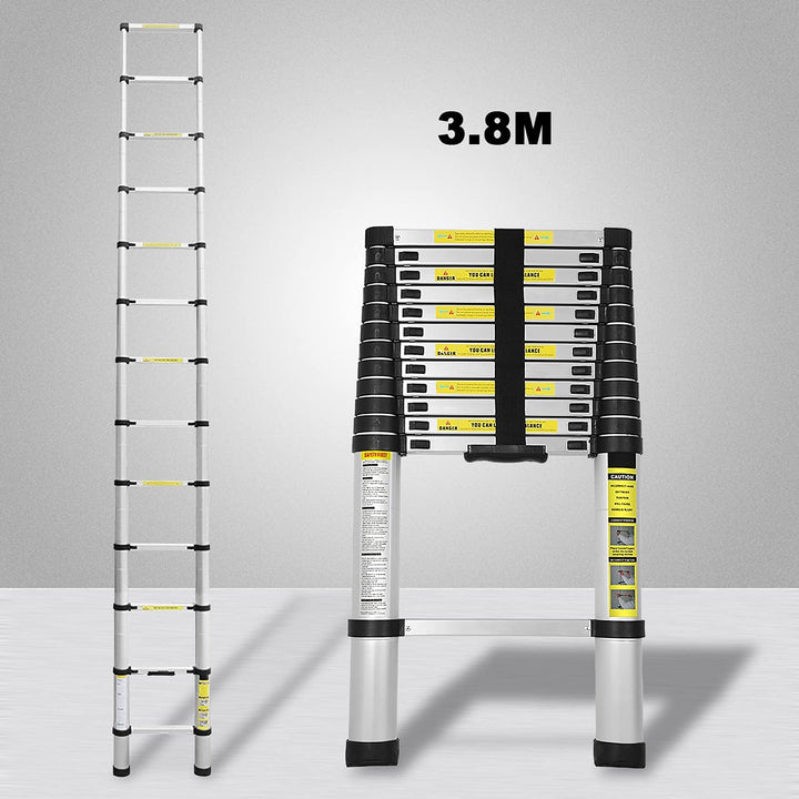 Eulenke 3,8M Teleskopleiter - Rutschfester Multifunktionsleiter 150 kg Belastbarkeit - Aluleiter Hau
