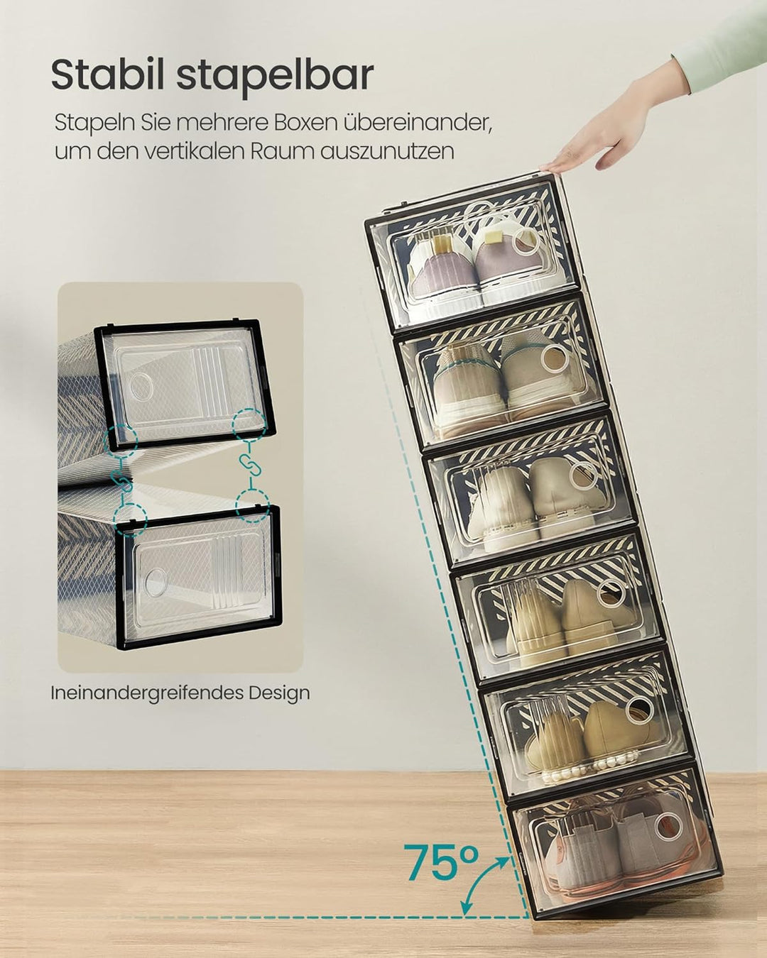 SONGMICS Schuhboxen, 18er Set, Aufbewahrungsbox für Schuhe, robust, faltbar und stapelbar, für Schuh