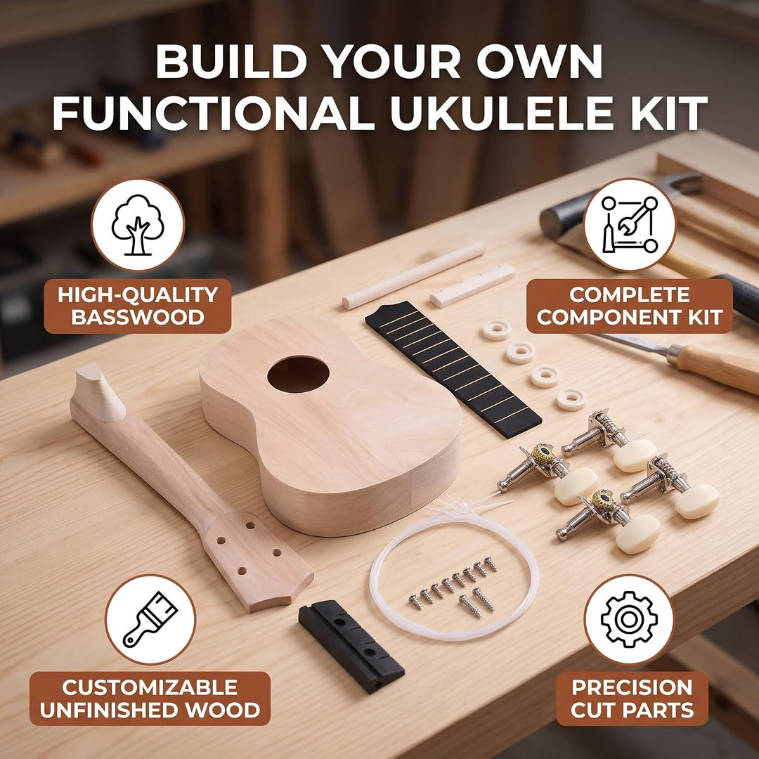 21 Zoll Ukulele DIY Kit, 4 Saiten Sopran Ukulele Set Kindergitarre, Für Kinder Erwachsene Anfänger A