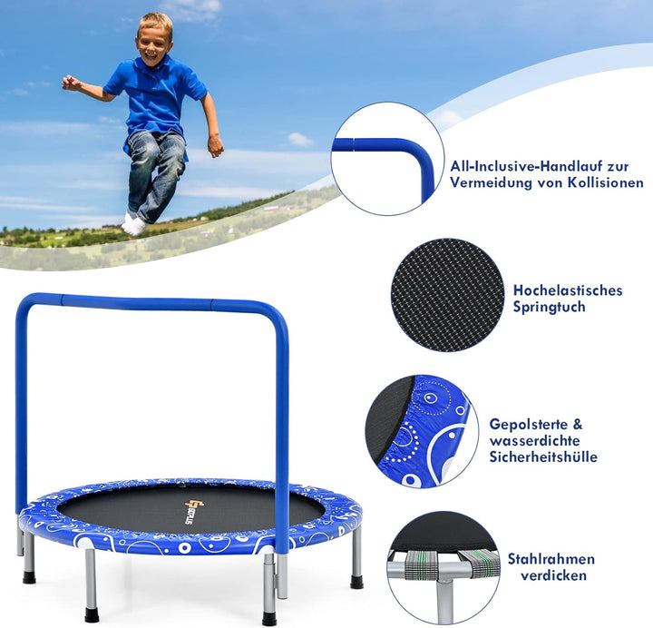 GOPLUS φ92cm Kinder Mini-Trampolin mit Haltegriff, klappbares Gartentrampolin bis 150kg belastbar, K
