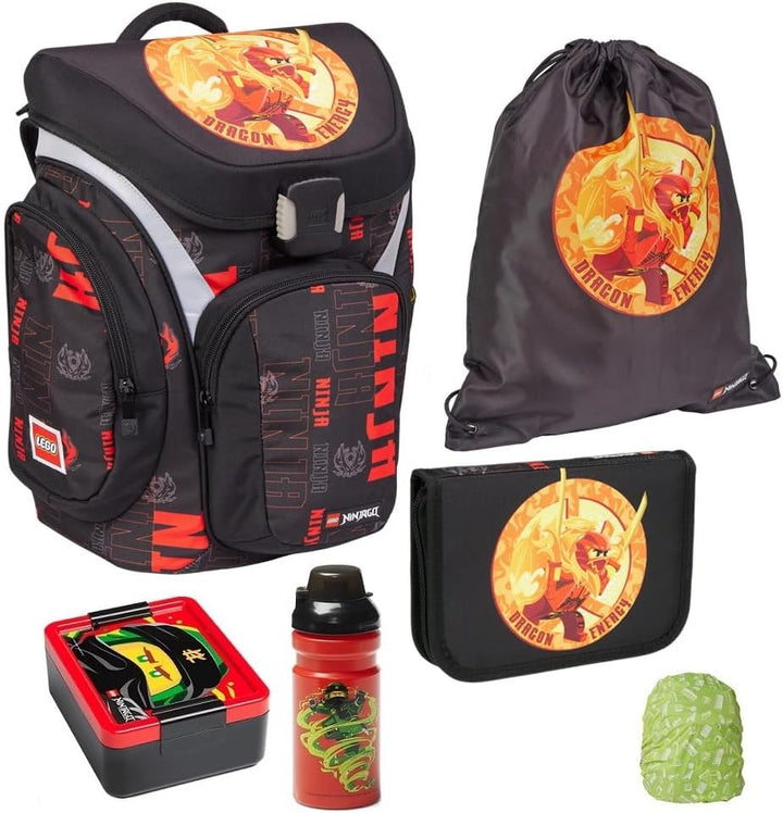 Lego Schulranzen-Set Ninjago Red Explorer Premium 6 TLG. mit Federmappe, Brotzeit-Dose, Trink-Flasch