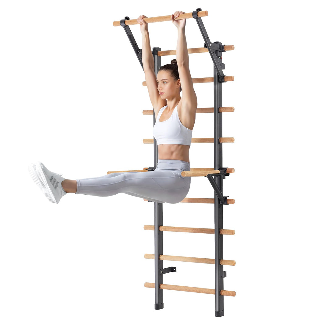 DHT Schwedenleiter Wandstangen Stall Bar Suspension Trainer mit 9 strategischen Stangen für Fitness