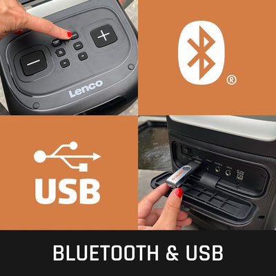Lenco PA-100 Bluetooth PartyBox - Tragbarer Party-Lautsprecher - Bluetooth 5.0 mit TWS - IPX4 - Part