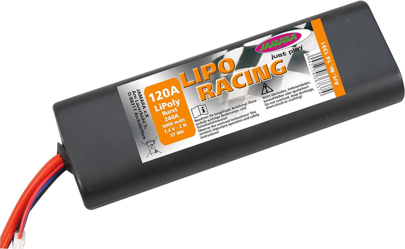 Akkupack LiPo-Racing 7,4V 5000mAh 2N 37Wh T-Dean Buchse Hardcase / Abgerundete Kanten