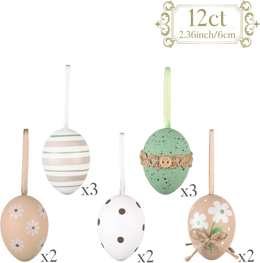 Valery Madelyn 12er Ostereier zum Aufhängen für Osterdeko,6cm Nature Plastikeier für Ostern Deko,Bra